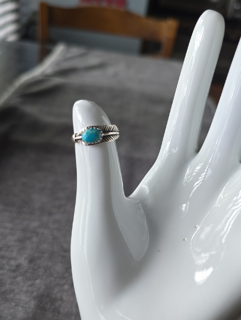 925 SterlingvSilver~Feather Turquoise Ring~Sz 5.5
